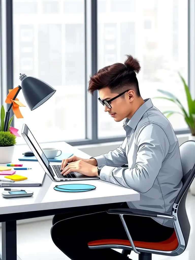 A content writer crafting a blog post about a complex topic related to a high-ticket service, demonstrating expertise and attracting potential clients through valuable information.