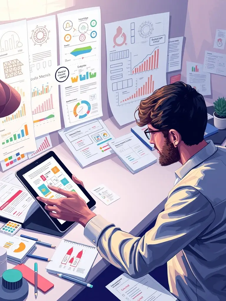 A graphic designer creating an infographic illustrating the importance of on-page SEO elements like title tags, meta descriptions, and header optimization for improved search rankings.